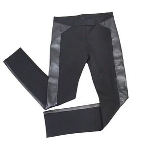Talia Black Slim Leg Trousers Faux Leather Trim Side Stripe Pants Size S NEW
